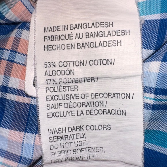 IZOD Plaid Button Down‎ Long Sleeve Dress Shirt Mens Size M Blue Peach Classic - Picture 8 of 8